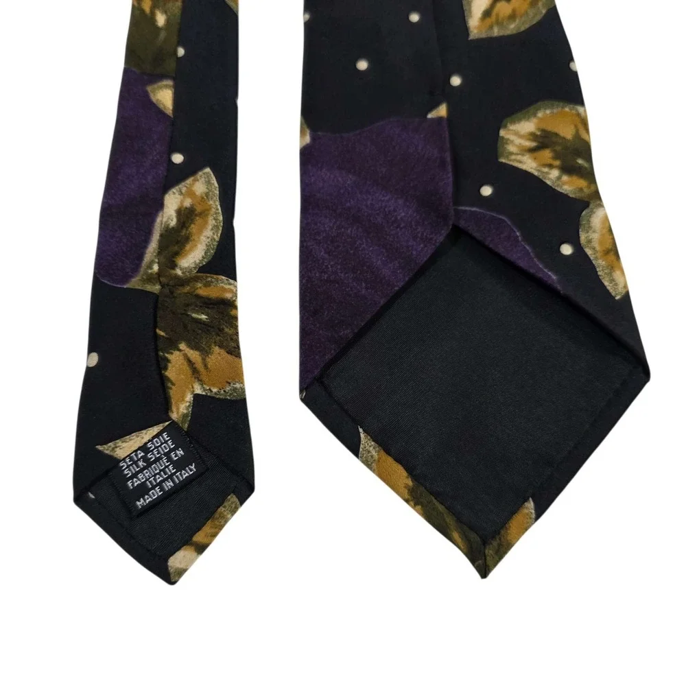 BOSS Hugo Boss Floral Silk‎ Neck Tie Mens Black Gold Purple Designer Italy